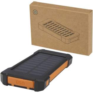 The Altair 5000 mAh solar power bank, made from recycled plastic, is built for durability and convenience. It offers two USB-A output ports and a Type-C input/output port for flexible charging options. Designed with a rugged exterior, it features a removable clip for easy attachment, a built-in torch, and connectors securely stored behind a silicone cap. With solar charging capability and an LED indicator to show charging status, this power bank is the ideal companion for outdoor adventures.