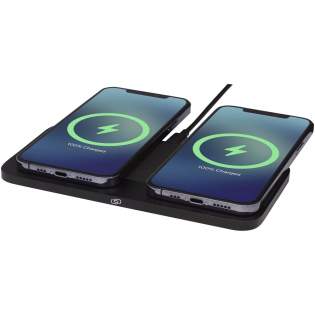 The Hybrid 15W premium dual wireless charging pad is an asset for any office desk. It can easily fit into a laptop bag pockets due to its ultra slim design. Made of durable aluminium housing combined with an anti-slip TPU leather charging pad. With up to 15W wireless charging output, two devices can be fully powered quickly and simultaneously. Compatible with all Qi devices (iPhone 8 or above and Android devices that support wireless charging). Features built-in FOD (Foreign Object Detection) to identify unwanted objects and ensure a smooth charging process. Delivered in a premium kraft paper box with a colourful sticker. Type-C charging cable is included.