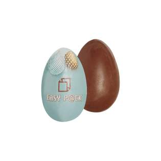 Hol melkchocolade paasei van ca. 10 gram in wit aluminiumfolie, voorzien van een all-over full colour bedrukking. Ook verkrijgbaar met zilverkleurige -en goudkleurige folie Hol melkchocolade paasei van ca. 10 gram in wit aluminiumfolie, voorzien van een all-over full colour bedrukking. Ook verkrijgbaar met zilverkleurige -en goudkleurige folie