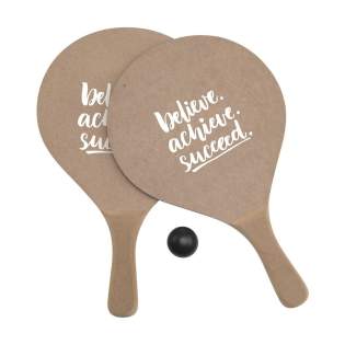 Sportliches Strandset: 2 Schläger aus rohem MDF-Holz und Gummiball. Pro Set im Aufbewahrungsnetz aus Baumwollgewebe. Sportliches Strandset: 2 Schläger aus rohem MDF-Holz und Gummiball. Pro Set im Aufbewahrungsnetz aus Baumwollgewebe.