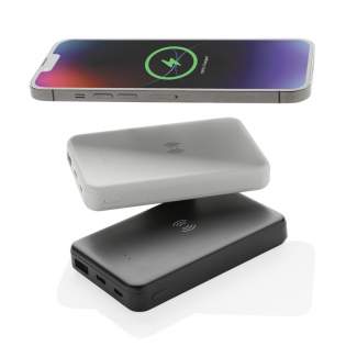 5.000 mAh pocket size powerbank with 5W wireless charger where the case is made out of RCS certified recycled ABS plastic. RCS (Recycled Claim Standard) is a standard to verify the recycled content of a product throughout the whole supply chain. Total recycled content: 26 % based on total item weight. When fully charged the powerbank provides you with enough energy to re-charge your mobile phone up to two times. The powerbank contains a long lasting grade A 5.000 mAh high-density lithium polymer battery. The power indicators will indicate the remaining energy level so you always know when to re-charge. Micro USB Input 5V/2A; Type-C Input 5V/2.4A; USB output 5V/2.4A, Type C output:5V/2A  Item and accessories PVC free. Including RCS certified recycled TPE charging cable. Packed in FSC® mix packaging.<br /><br />WirelessCharging: true<br />PowerbankCapacity: 5000<br />PVC free: true