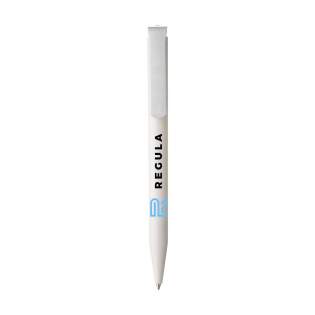 Blue ink ballpoint pen from the brand Senator®. The matt barrel is made of PLA granulate on the basis of sugarcane and is therefore biodegradable. The pen is produced using green energy and processes certified according to the ISO 14001 environmental standard. With a large clip/push button. Made in Germany.