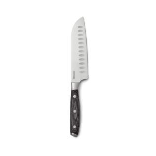 Couteau Santoku en acier allemand X50CrMoV15 avec manche en pakkawood. Le manche facile à saisir et le superbe équilibre de la lame rendent le couteau confortable et facile à utiliser. Taille : Lame de 14 cm.