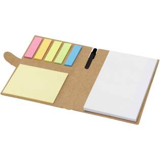 De Swift sticky notes-boekje met balpen is een zeer handig kantooraccessoire, met 25 vellen wit 70 g/m2 blanco papier (14,1 x 7,8 cm). Het heeft ook kleine (4,5 x 1,2 cm) en grote (7,5 x 7,5 cm) gekleurde sticky notes. De houder van de balpen is gemaakt van gerecycled papier. Inktkleur: zwart. Schrijflengte: 500 meter. Stiftmaat: 1,00 mm. De Swift sticky notes-boekje met balpen is een zeer handig kantooraccessoire, met 25 vellen wit 70 g/m2 blanco papier (14,1 x 7,8 cm). Het heeft ook kleine (4,5 x 1,2 cm) en grote (7,5 x 7,5 cm) gekleurde sticky notes. De houder van de balpen is gemaakt van gerecycled papier. Inktkleur: zwart. Schrijflengte: 500 meter. Stiftmaat: 1,00 mm.