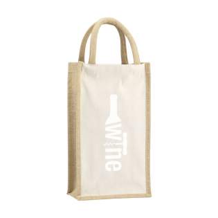 WoW! Sac à vin robuste avec poignées. Ce sac cadeau de vin écologique est fabriqué à partir de jute et de toile biologique et peut contenir deux bouteilles de vin (non incluses). Le sac est divisé en deux compartiments pour protéger les bouteilles.