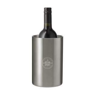 WoW! Double-walled wine cooler made from recycled stainless steel. This sleekly designed cooler keeps a bottle of wine or champagne at the perfect temperature. RCS-certificated. Total recycled material: 45%.  Stainless steel can be recycled an infinite number of times whilst retaining the quality of the material. By using recycled stainless steel, fewer new raw materials are needed. This means less energy consumption, less use of water and a reduction of CO2 emissions. A responsible choice. Each item is individually boxed.