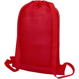Drawstring backpack with main compartment and drawstring closure in matching colour. Features large and adjustable shoulder straps and sporty mesh polyester material. Resistance up to 5 kg weight.