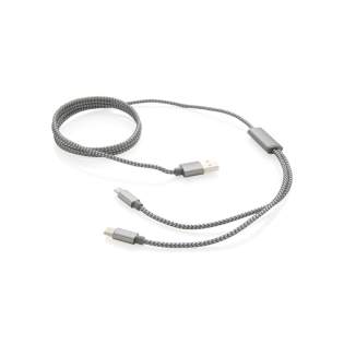 Luxe gevlochten 3-in-1 kabel met type C en dubbelzijdige connector voor iOS- en Android-apparaten die micro-USB nodig hebben. Gevlochten nylon materiaal met connectors gemaakt van duurzaam aluminium. Geschikt voor opladen. Lengte 120 cm. Luxe gevlochten 3-in-1 kabel met type C en dubbelzijdige connector voor iOS- en Android-apparaten die micro-USB nodig hebben. Gevlochten nylon materiaal met connectors gemaakt van duurzaam aluminium. Geschikt voor opladen. Lengte 120 cm.