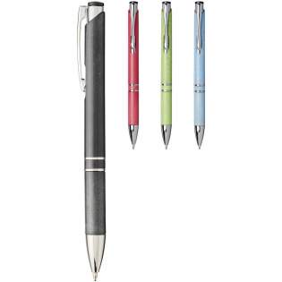 Ballpoint pen with click action mechanism made out of 48% wheat straw. Wheat straw is the left over stalk after wheat grains are harvested, which reduces the amount of plastic used. The ballpoint pen comes in a wide variety of colours, and is finished with striking chrome details. The extensive and popular Moneta range is available in many different styles and finishes.