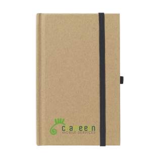 Milieuvriendelijk, A6 formaat notitieboekje van gerecycled materiaal. Met ca. 80 vel/160 pagina's crèmekleurig, gelinieerd FSC®MIX-gecertificeerd papier (70 g/m²), handige penlus en elastische sluiting.