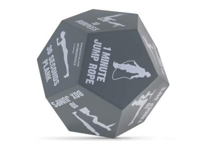 Achieve your health goals with this fun fitness dice. Your training session will be varied, and you can challenge yourself to your limit.