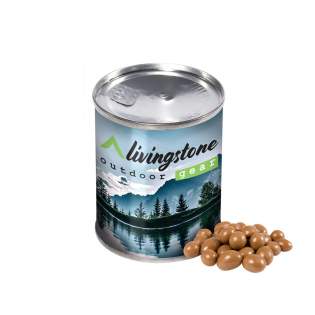 Can filled with approx. 65 gram chocolate peanuts with full colour printed label