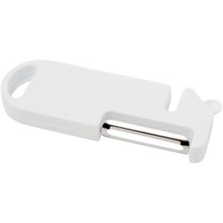 This multi-purpose kitchen tool combines four essential functions in one compact design. Made from recycled plastic, it features a peeler, bottle opener, knife sharpener, and a pointed tip for removing potato blemishes. A built-in hanging hole allows for easy storage. Practical and space-saving, it’s a versatile must-have for every home cook.