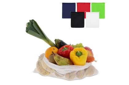Reduce the number of plastic bags in the supermarket by using your own food bag. This cotton bag with mesh is highly suitable for fruits and vegetables. Re-use it over and over again and when dirty, simply wash it at low temperatures (could shrink).
