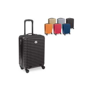Cabin size trolley with a fully lined main compartment and elastic straps to keep the contents in place. The suitcase has four spinner wheels. Space for doming. Individually packed in a box.