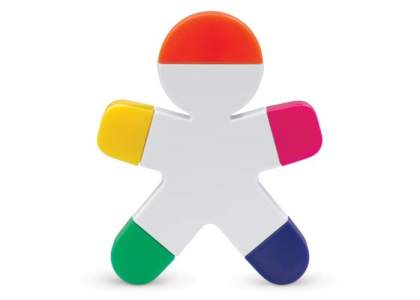 Toppoint design highlighter, man shaped figure with fluorescent coloured highlighters. The legs, hands and head are highlighters and can be removed from the figure.