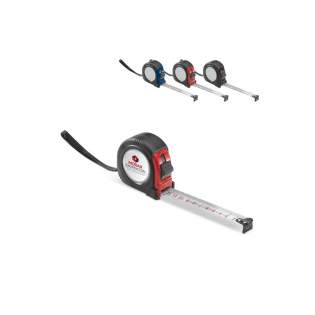 The giant tape measure is a measuring greatness. Due to its range of five meters and a white measuring tape is this tape measure a useful gift. Easy to carry thanks to the belt clip and accurate due the hook at the beginning of the tape.