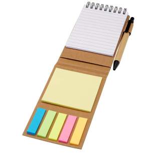 Haftnotizblock mit Kugelschreiber. Der Notizblock enthält 30 Seiten weißes und liniertes 70 g/m2 Papier (8 × 12 cm). Er enthält außerdem 25 mehrfarbige (5 × 1,2 cm) und 25 gelbe (7,5 × 7,5 cm) Haftnotizen, beide aus 70 g/m2 Papier. Der Schaft des Kugelschreibers besteht aus recyceltem Papier. Tintenfarbe: Schwarz. Schreiblänge: 1000 Meter. Schreibspitze: 1 mm. Haftnotizblock mit Kugelschreiber. Der Notizblock enthält 30 Seiten weißes und liniertes 70 g/m2 Papier (8 × 12 cm). Er enthält außerdem 25 mehrfarbige (5 × 1,2 cm) und 25 gelbe (7,5 × 7,5 cm) Haftnotizen, beide aus 70 g/m2 Papier. Der Schaft des Kugelschreibers besteht aus recyceltem Papier. Tintenfarbe: Schwarz. Schreiblänge: 1000 Meter. Schreibspitze: 1 mm.