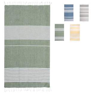 ieses schöne große Hamamtuch Ella von Sagaform ist aus dünner, gewebter recycelter Baumwolle (70%) und Polyester (30%) hergestellt. Das charakteristische Muster der Streifen ist typisch für Sagaform. Es trocknet schnell und lässt sich leicht aufhänge... ieses schöne große Hamamtuch Ella von Sagaform ist aus dünner, gewebter recycelter Baumwolle (70%) und Polyester (30%) hergestellt. Das charakteristische Muster der Streifen ist typisch für Sagaform. Es trocknet schnell und lässt sich leicht aufhänge...
