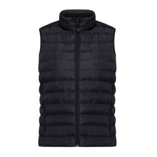 Women’s bodywarmer made from 100% post-consumer recycled polyester. The bodywarmer is fully quilted with 100% recycled polyester pearl filling. It has a reversed zipper at the front and practical zip pockets in the side panel seams. All zippers have extra zip pullers in matching color for a refined look. The armholes have elastic binding and all seams at the inside are clean finished with recycled binding. Fluorine/PFAS free water repellent impregnation. The use of genuine recycled fabric materials and environmental impact claims are guaranteed, by using the AWARE™ disruptive physical tracer and blockchain technology. By scanning the QR code, you will gain access to a dedicated digital passport. 2% of proceeds of each sold product will be donated to Water.org. This product is OEKO-TEX® STANDARD 100 certified. The Meru bodywarmer is also available in men fit.<br /><br />Neckline: Collar<br />Fit: Medium fit