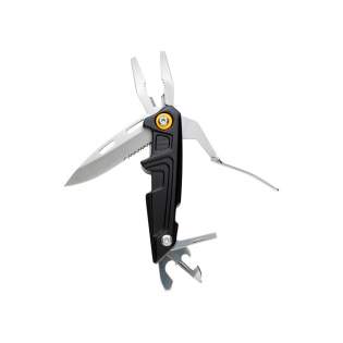 Ultra-strong tool with 10 separate functions and 9 additional bits. Packed in luxury gift box including high quality 1680D pouch. Aluminium body and stainless steel tools. Tools included: long nose pliers, standard pliers, wire cutters, knife, serrated blade, can opener, bottle opener, flat screwdriver, screwdriver bit adapter, 9-in-1 screwdriver bit set.
