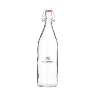 Multifunctional, reusable swing-top bottle made from clear quality glass. Can be closed with a handy clip cap. This bottle is ideal for serving water, soft drinks or wine. Can also be filled with olive oil, herbs or seeds. Extremely suitable for everyday use or for use in the catering industry. Capacity 1,000 ml. Made in Italy.