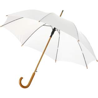 Si vous recherchez un parapluie élégant, Kyle est la réponse. Le système automatique permet d'ouvrir le parapluie en un seul clic. De plus, le parapluie est composé de baleines en métal et d'un mât élégant et d'une poignée en bois. Kyle est disponible en différentes couleurs et offre de multiples options d'impression. 