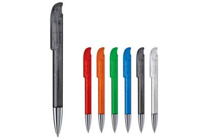 Toppoint design balpen, geproduceerd in Duitsland. Deze pen bevat een blauwschrijvende Jumbo vulling voor 4,5km schrijfplezier. Het is een transparante pen met een metalen tip. 