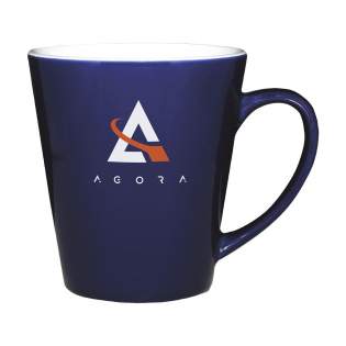 Contemporary quality ceramic mug. In all white or with a coloured exterior. Dishwasher safe. Capacity 310 ml. The imprint is dishwasher tested and certified: EN 12875-2.
