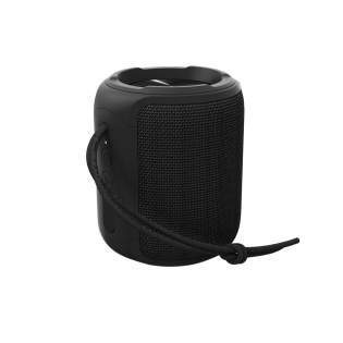 Bluetooth 4.2 IPX7 splash resistant 10 W speaker, with a microphone and hands-free function to answer phone calls. 2200 mAh battery that recharges fully in 3 hours, with a playback time of 10 hours. Dimensions 9,4 x 9 x 11 cm. Weight 380 g.