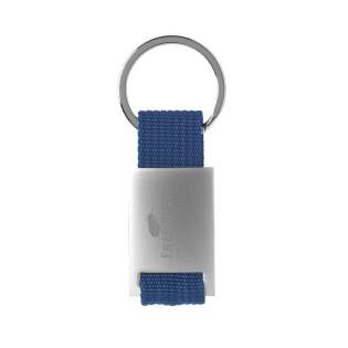 Schlüsselanhänger aus mattem Stahl mit einem stark gewebten Nylonriemen und Schlüsselring. Pro Stück in einer Verpackung.