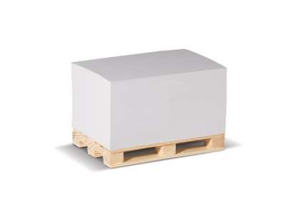 Cube papier rectangulaire sur palette bois. Contient 530 feuilles. Marquage feuille à feuille possible. 90g/m².