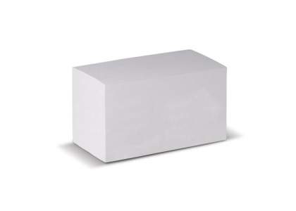 Block in Form eines Containers. Weißes Papier, ca. 690 Blatt, Papierqualität 90g/m². Einzelblattdruck möglich.