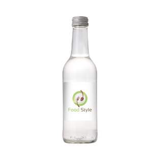 330 ml spring water in a glass bottle with aluminum screw cap.