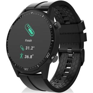 Smartwatch with body temperature thermometer and 1.3 inch touch screen and integrated camera. Tracks daily physical activity and has a multisport mode. Battery 3.7V / 240 mAh. RAM 128 kB / ROM 64 Mb.