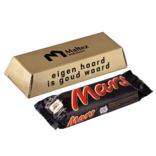 Gold bar with all over print 1 colour foil or embossed, and filled with 1 Mars bar