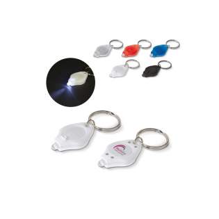 Kleiner Schlüsselanhänger aus Kunststoff mit Taschenlampe.