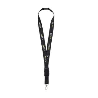 Lanyard made from strong woven polyester. Supplied with a metal carabiner and plastic safety lock. The lower part can be disconnected by means of a plastic buckle. Including full-colour sublimation print. Made in Europe. Lanyard made from strong woven polyester. Supplied with a metal carabiner and plastic safety lock. The lower part can be disconnected by means of a plastic buckle. Including full-colour sublimation print. Made in Europe.