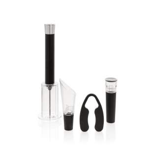 Have everything you need to open, serve and store your favourite wines with this 4 pcs wine set. The set consists of an air pump wine opener, foil cutter, wine stopper with vacuum pump & wine pourer with aerator. Packed in a luxury gift tube.