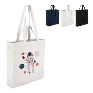 Fourre-tout polyvalent en coton 140 g/m² de couleurs assorties, doté de poignées longues et courtes pour des options de transport flexibles. Certifié Oeko-Tex®. Un choix pratique pour la vente au détail, les événements ou l'usage quotidien.