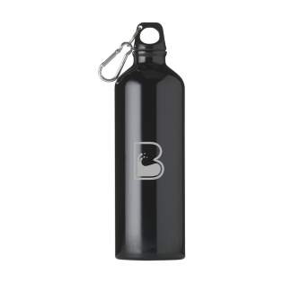 Single-walled, aluminium water bottle with high gloss finish, plastic screw cap with keyring and metal carabiner. The carabiner is not to be used for climbing. Leak-proof. Capacity 750 ml.