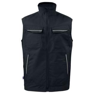 • ongevoerde vest in een easycare materiaal polyester/katoen<br />• goed kleurbehoud<br />• twee borstzakken<br />• D-ring voor badgehouder<br />• ritssluiting in de kraag met stormflap en kinbescherming<br />• voorzakken met ritssluitingen<br />• verlengd rugpand<br />• linker binnenzak voor mobiele telefoon, rechter binnenzak met velcrosluiting<br />• reflectiebiezen aan de voor- en achterzijde