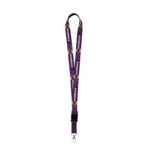 Lanyard made from strong woven polyester. Supplied with metal carabiner. The lower part of this product can be disconnected via a plastic buckle. Including full-colour sublimation print. Made in Europe.