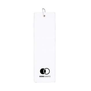 550 gramm cotton golf towel folded thrice with carabiner, size: 13 x 50 cm