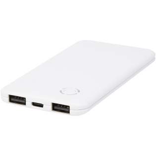 Ultra slim and lightweight power bank with 4000 mAh capacity and dual USB A outputs that allows for charging two devices simultaneously. The power bank has LED indicators displaying the remaining energy level. Type-C input: 5V/2A. Dual USB A output: 5V/2A max. Delivered with a 30 cm TPE USB A to Type-C charging cable, a kraft paper gift box and an instruction manual.  