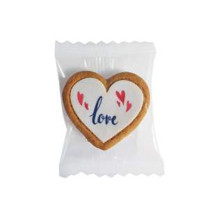 Printed heart cookie with caramel flavor, approx. 3 grams each in transparent foil. Provided with a full color print on the cookie Printed heart cookie with caramel flavor, approx. 3 grams each in transparent foil. Provided with a full color print on the cookie