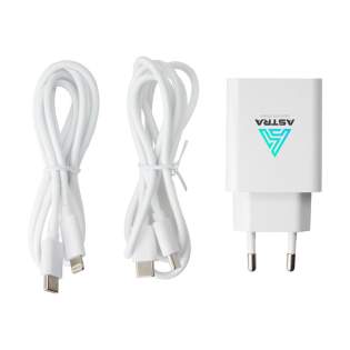 Oplaadset van gerecycled ABS. Deze set bestaat uit een wandlader met 2 afzonderlijke oplaadkabels: Een kabel Type-C naar Type-C en een kabel Type-C naar Lightning. Lengte kabels: 100 cm. Inclusief gebruiksaanwijzing. Per set verpakt. Oplaadset van gerecycled ABS. Deze set bestaat uit een wandlader met 2 afzonderlijke oplaadkabels: Een kabel Type-C naar Type-C en een kabel Type-C naar Lightning. Lengte kabels: 100 cm. Inclusief gebruiksaanwijzing. Per set verpakt.