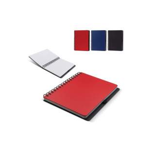 Spiral notebook with 192 lined pages, a pocket for small notes and an elastic pen loop. The paper used comes from recycled resources. The spiral makes it easy to flip pages and it allows the notebook to lay completely flat on a surface. 