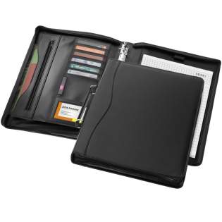Portfolio with handle, zipper closure, ring binder, zipper pocket and document compartments. Includes 20 pages lined notepad. Pen and accessoires not included. Portfolio with handle, zipper closure, ring binder, zipper pocket and document compartments. Includes 20 pages lined notepad. Pen and accessoires not included.