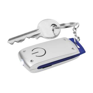 Keyring with a bright white LED light. With a striking colour accent. Batteries incl.